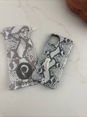 Loopy Case Snake Print Phone Case in White and Gray with Hand Loop
